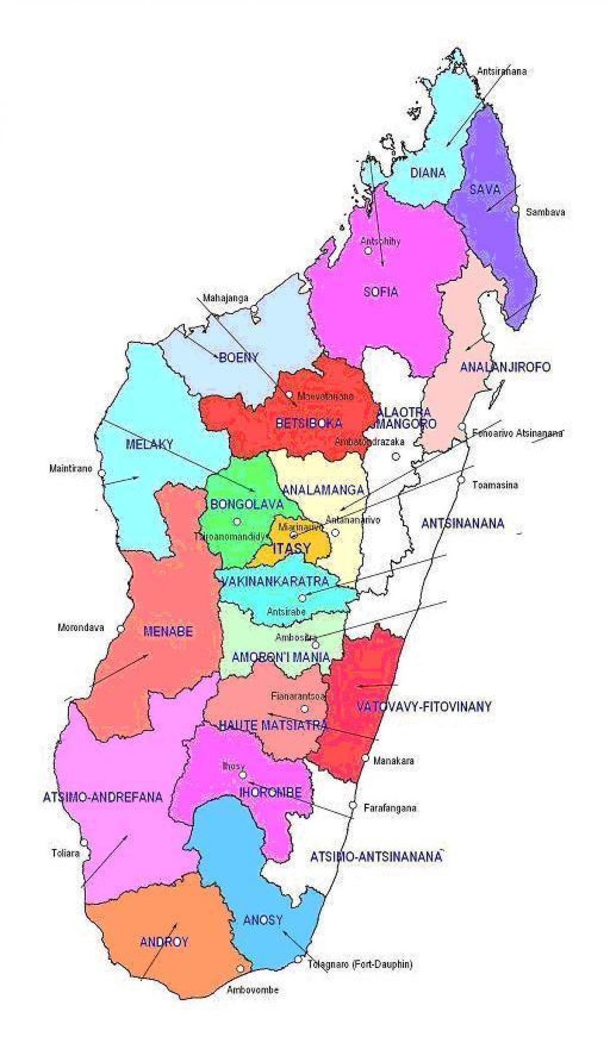 žemėlapis Madagaskaras regionuose