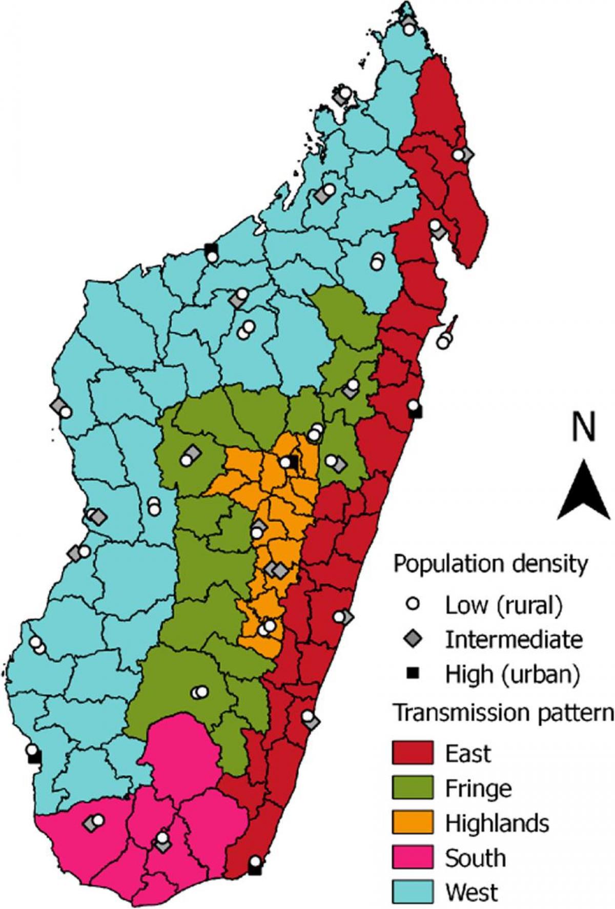 maliarija Madagaskaras žemėlapyje