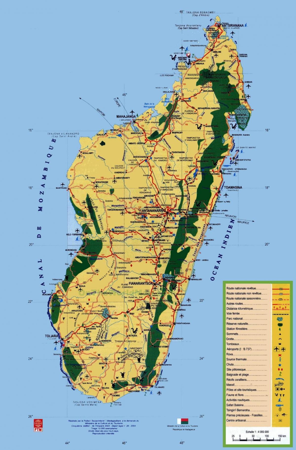 Madagaskaras lankytinų vietų žemėlapis