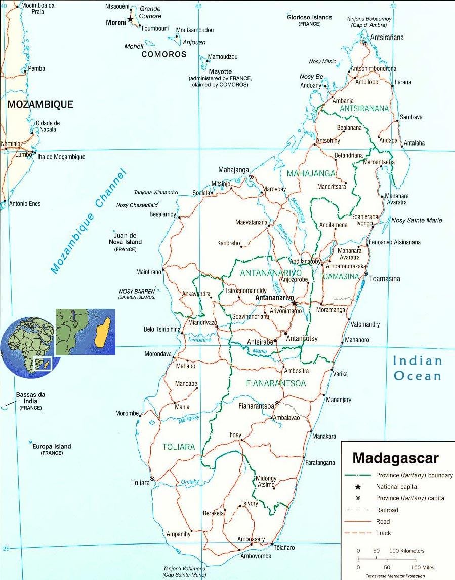 žemėlapis Madagaskaras upės