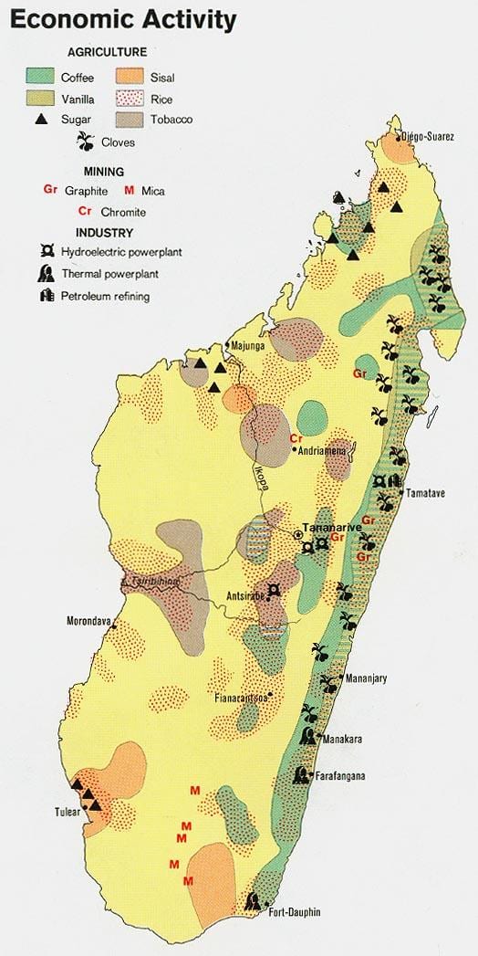 žemėlapis Madagaskaro gamtos išteklius