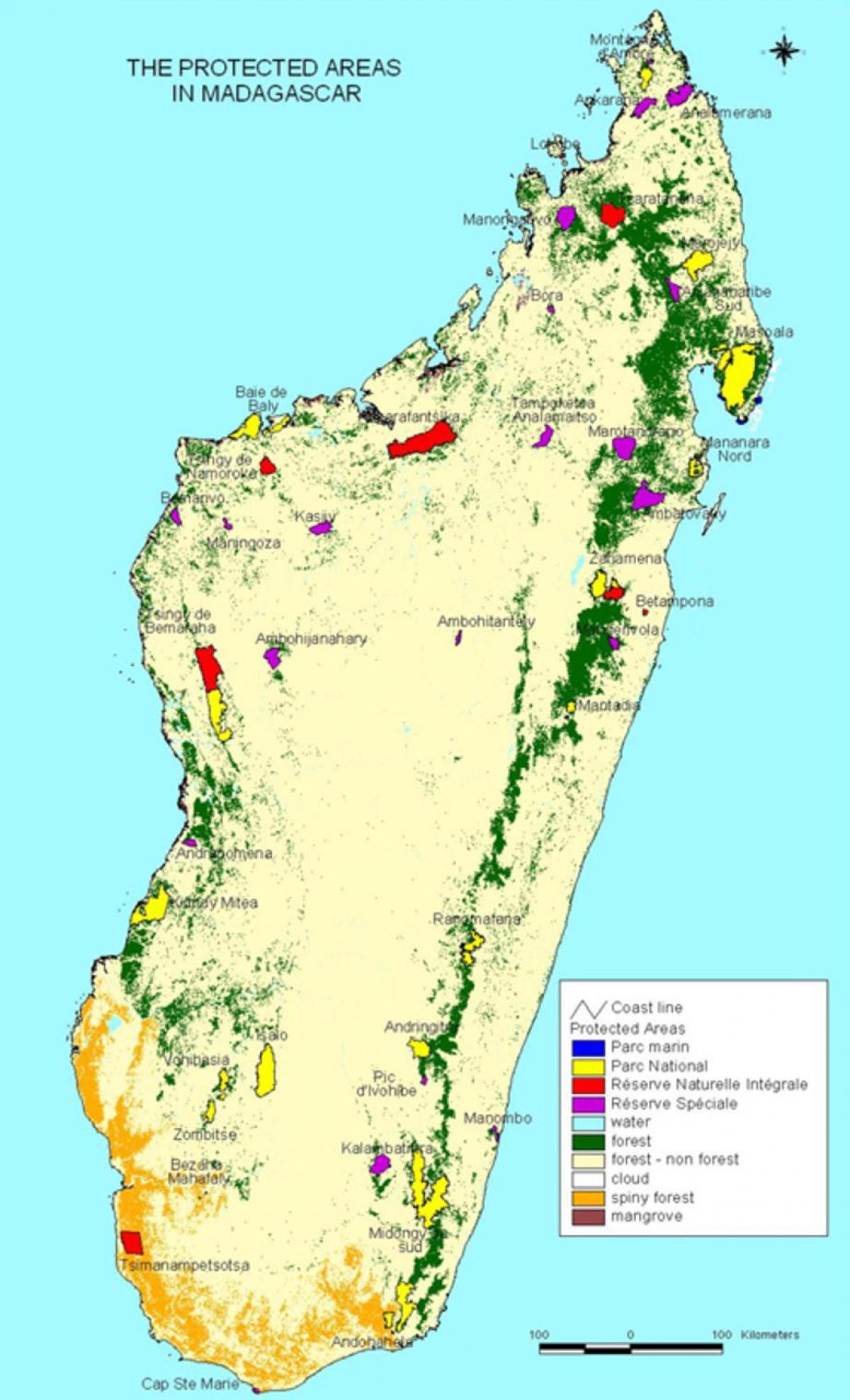 žemėlapis Madagaskaro nacionaliniai parkai