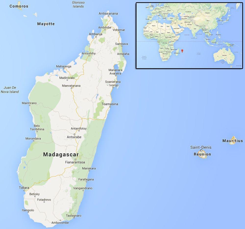 žemėlapis salos netoli Madagaskaras