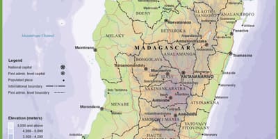 Žemėlapis fizinis žemėlapis Madagaskaras